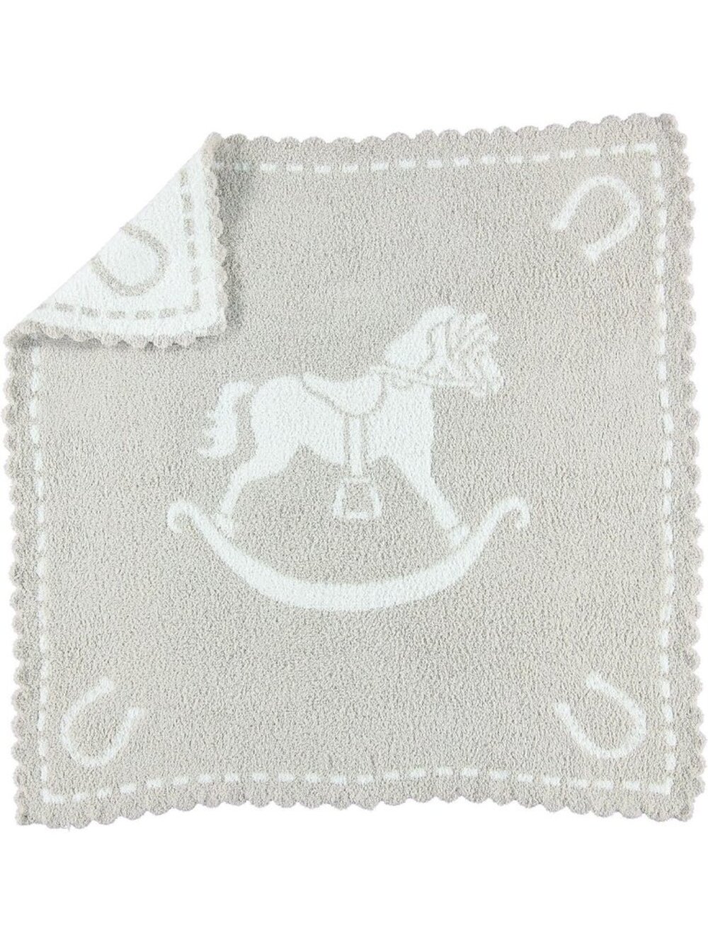 Cozy Chic Scalloped Baby Receiving Blanket - Soft Stone & White, 30x32